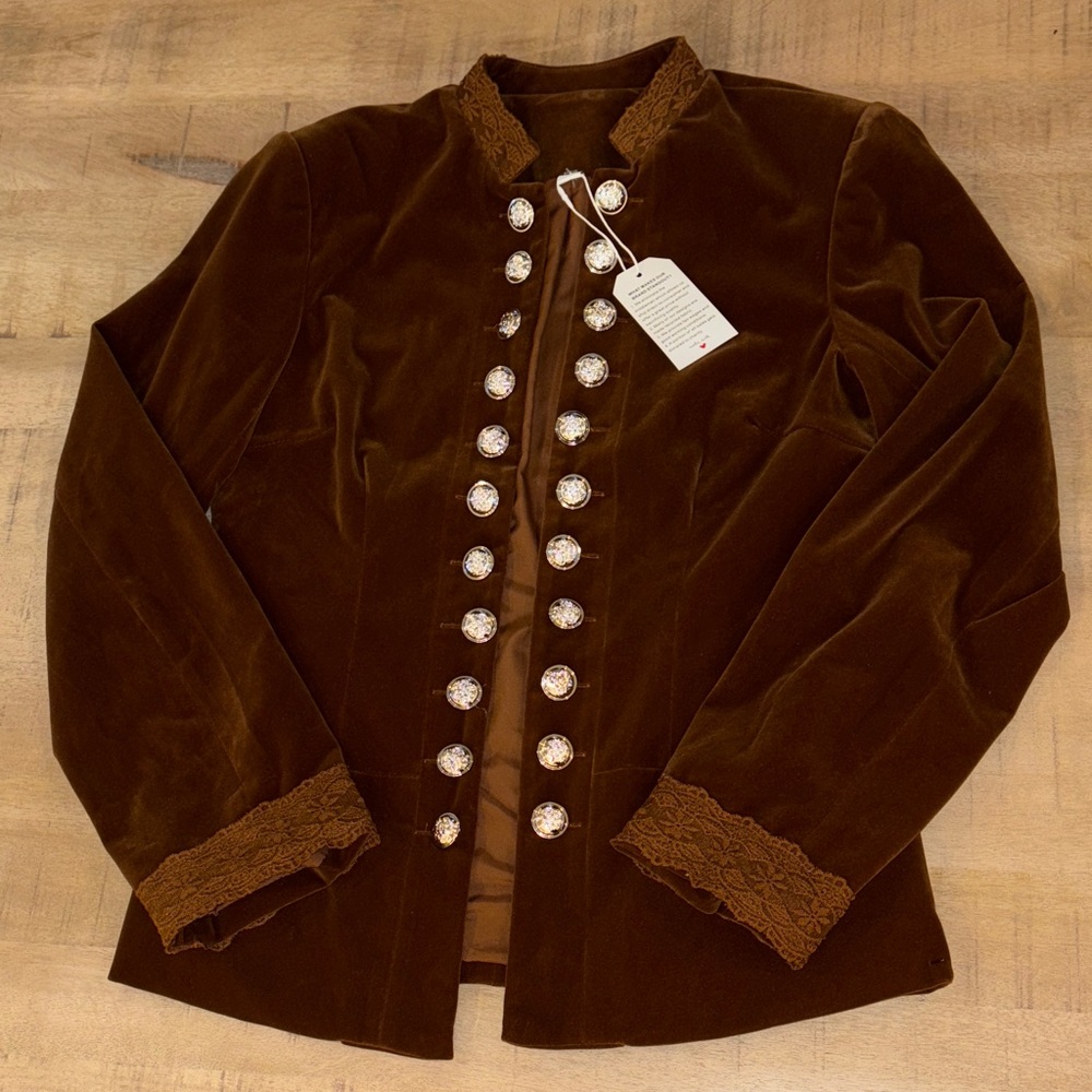 Made with Love Brown Velvet-y Military Blazer Jacket Womens Medium - Picture 2 of 6